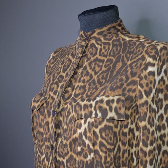 BCBGMaxAzria 100% Silk Anderson Leopard Print Semi Sheer Blouse Sz XS - Picture 5 of 7
